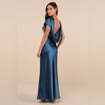 Lulus LULU’S Captivating Presence Dark Teal Satin Cowl Back Maxi Dress Photo 3