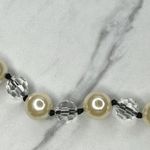 Faux Pearl and Clear Beaded Black Ribbon Tie Statement Necklace Photo 8