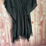 Cover 2 Cover Black V Neck Drawstring Waist Fringe Hem Swim Coverup Size M Size M Photo 3