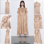 ZARA Copper Gold Shimmer Gigot Short Sleeve Long Cocktail Midi Dress Size Small Photo 1