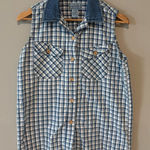 Arizona Jeans VINTAGE ARIZONA Sleeveless Collared Blue‎ Gingham Button Down Top 100% Cotton L Photo 0