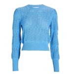 Intermix Womens 100% Cotton Crew Neck Pullover Crochet Sweater Blue Petite Photo 1