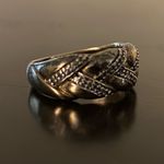 Bold .925 Sterling Silver Gold Vermeil Diamond Chip Band Ring | Size 6.5 Photo 2