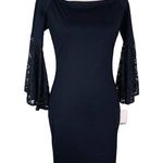 Bar III Dress M Anthracite Black Lace Bell Sleeves Back Zipper Stretch New Photo 1