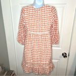 Greylin  Dorothy Eyelet Daisy Tie Front Gingham Dress Tiered Peach White S NWT Photo 6