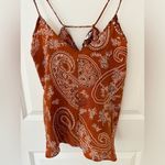 ZARA NWT  100% Cupro Camisole Flowy Tank Women's S Burnt Brown Paisley Photo 1