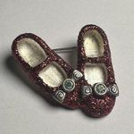 Rudy Red Dorothy Shoes Wizard Of Oz Glitter & Rhinestone Silver Tone Brooch Pin Photo 0