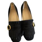Marc Fisher Mabel Fringe Block 1.5 Heel Loafers 6.5M Gold Buckle Suede Leather Photo 3