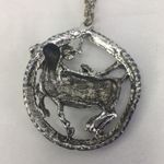 Taurus symbol zodiac Bull statement necklace silver tone 24" chain 2" pendant Photo 3