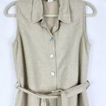 Vintage Rhythm Linen Blend Midi Shirt Dress Size 10 Petite Tie Waist Coastal Tan Photo 2
