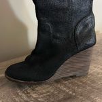 Lucky Brand  Yacie Tall Boots Wedge Heel Black Distressed Wax Women’s Size 8 Photo 3