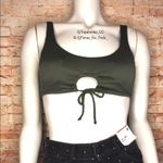 EXPRESS | Green Ribbed Tie Front Bikini Top Photo 1