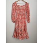 Alice Bell Boho Floral Midi Dress Coral Womens XS Silk Cotton Orange Photo 0