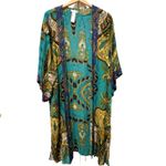 Free People Charmer Paisley Kimono Duster Boho Green Gold Print Photo 1