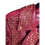 Alice + Olivia Krishna Leather Cropped Moto Jacket Bordeaux Women’s Size XL Photo 3