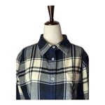 Tizzie Shirt Women Medium Blue Ivory Plaid Cotton Fringe Hem Button‎ Down Preppy Photo 2