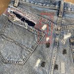 Lucky Brand High Rise Distressed Graphic Button Fly Cut Off Blue Jean Shorts Siz Photo 12