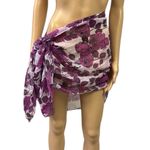 Purple Floral Semi Sheer Long Scarf Wrap Sarong Cover Up 71 x 22.5 inches Photo 1