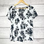 Grayson Threads Black & White floral V Neck Short Sleeve Blouse Top Size Small Photo 6