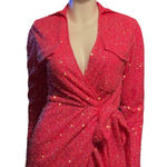 Judith March  Hot Pink Sequin Wrap Mini Dress Long Sleeve Holiday Party Small Photo 0
