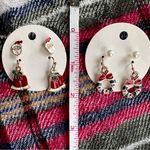Festive Red and Green Holiday Earrings Set Santa Bell Wreath Pearl Dots Photo 4