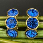 Swavorski Vintage SAL Swarovski Cobalt Blue Bezel Crystal GoldTone Huggie Clip On Earrings Photo 0