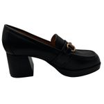 Nine West Womens Black Leather Horsebit Platform Block Heel Loafers Shoes 8M Photo 2