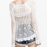 Free People  Annabelle Crochet Knit Pullover Top Off White Long Sleeve Large? Photo 1