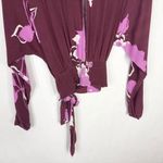 Free People  Small Top Burgundy‎ Floral Mock Neck Long Sleeve Choker V Neck 1043 Photo 9