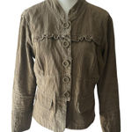Xhilaration  Olive Green Corduroy Ruffle Trim Button Front Jacket Y2K Women's L Photo 0