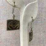 Unique Bat Wings Design Square Dangle Drop Earrings Gothic Grunge Mystical Gold Photo 2