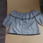 Bleuh Ciel  Embroidered Gingham Boho Top Black/White/Red S Balletcore Boho Preppy Photo 3