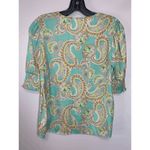 Sigrid Olsen  Womens Paisley V Neck Puff Smocked Sleeve Blouse Mint Green Size XS Photo 5