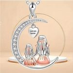 Mother Daughter Crescent Moon Necklace Love You Forever NWT Silver Photo 3