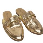 Restricted Chic Rose Gold Metallic Loafer Mules with Gold Bit Detail Size 6.5 Pink Photo 2