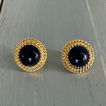 Napier Vintage Clip On Screw Back Earrings Gold Tone Rope Frame Blue Cabochons Photo 1