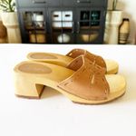 Leather Craft Chantel Sandals Women's Size 7 Tan Leather Chunky Wood Heel Italy Brown Photo 10