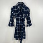 Ralph Lauren Lauren Women Plaid Fleece Robe Navy Blue White Belted Lounge Medium Photo 1