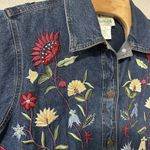 Quacker Factory  Jean Jacket‎ Size Large Denim Beaded Embroidered Floral Blue Photo 2