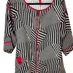 IC By Connie K Asymmetrical Abstract Tunic Blouse Red White Black Size Large Photo 1