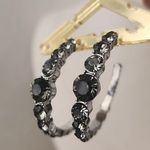 Silver with Smokey Grey Crystal Stones Hoop Earrings Photo 0