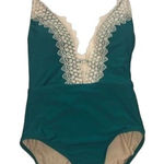 Sea Angel  Size Small Swimsuit One Piece Green Teal Crochet Trim NEW Beach Boho Photo 0