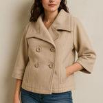 Old Navy Soft Neutral Beige Wool Blend Peacoat Wide Collar Classic Womans XS Photo 0
