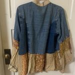 Young Threads Patchwork Denim Cardigan - Blue, Cream, and Red Photo 6