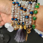 Hand Made Set of 7 AB Blue Crystal Glass Bracelets with Gold Charms Semanario Photo 4