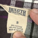 Duluth Shirt Womens Small Button Up Flannel Roll Tab Sleeve Purple Green Plaid Photo 2