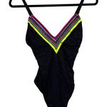 Trina Turk Black Zebra Textured V Neck One Piece Swimsuit - Size 4 Photo 2