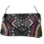 Vintage Beaded Sequin Embroidered Clutch‎ Crossbody Boho Festival Art Deco Bag Black Photo 2