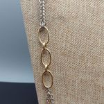 Chico's Two Tone Gold & Silver Multi Chain Pendant Necklace Rhinestone Accents L Photo 3