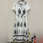 Pretty Garden Elegant White & Black Embroidered Boho Cowgirl Cottagecore Dress L Photo 2